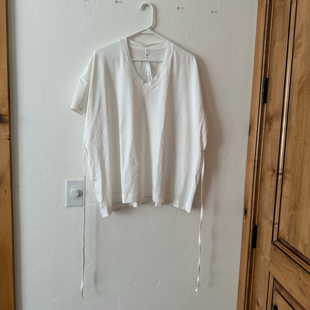 Lululemon Athletica white Side Tie V-Neck Short Sleeve Top